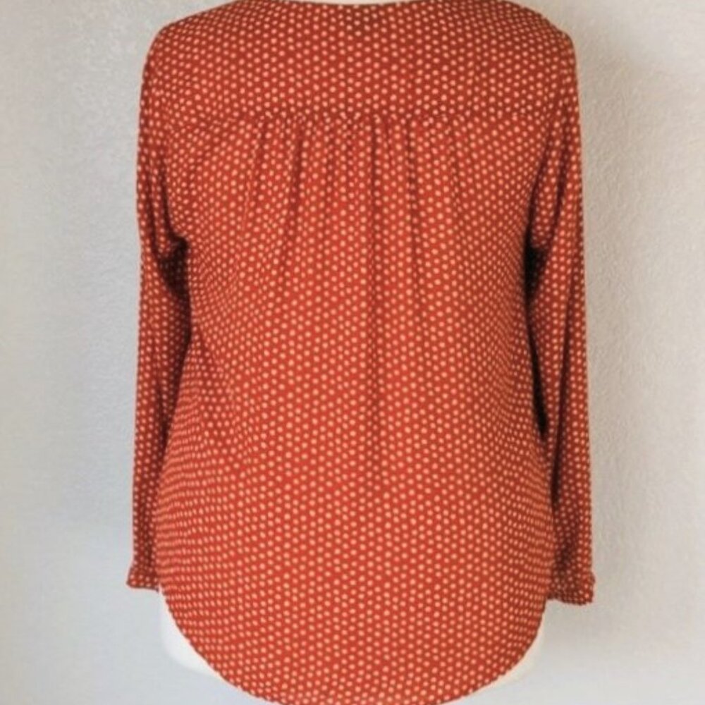 Torrid 1X Tunic Blouse Georgette Rusty Orange & Creamy Ivory White Polka Dots - Picture 5 of 9